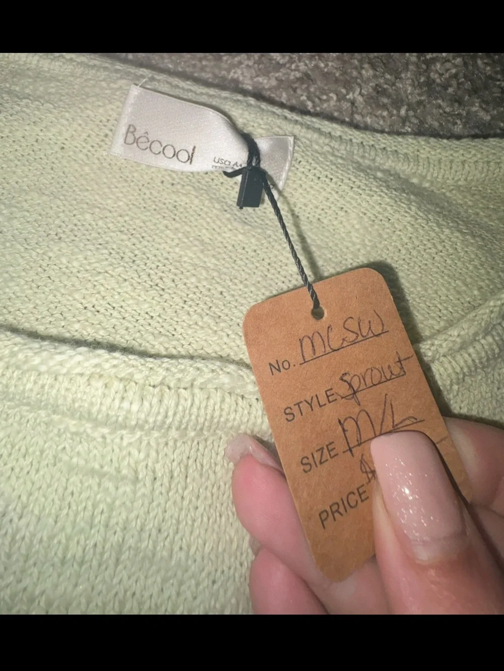 Bécool Boutique Sage Green Lightweight Knit Sweater - Size M/L - Picture 6 of 6